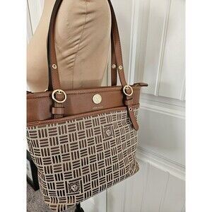 Anne Klein Brown Canvas Shoulder Bag NWOT Double Handle